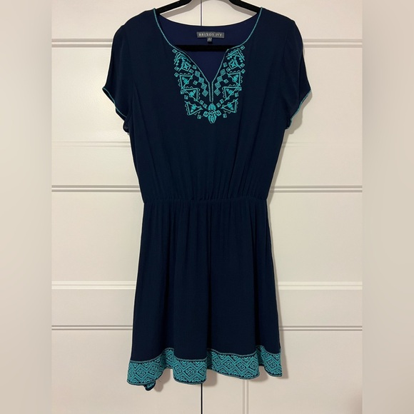 Brixon Ivy Navy Dress with Aqua Accents - Picture 1 of 9